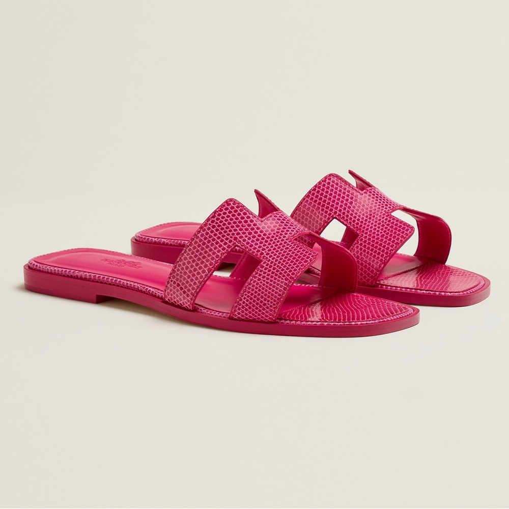 HP🎉RARE PINK LIZARD HERMÈS ORAN SANDALS - Picture 9 of 15